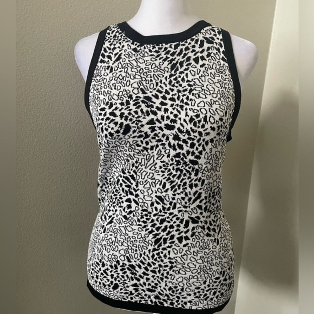 White House Black Market Jacquard Halter Neck Sweater White Black Small
